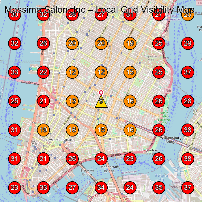 Massimo Salon ,Inc GeoGrid visibility map for Hair Salon in New York